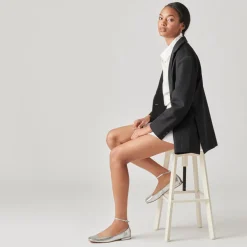 Ashya Ballet Flats Silver Distressed Leather