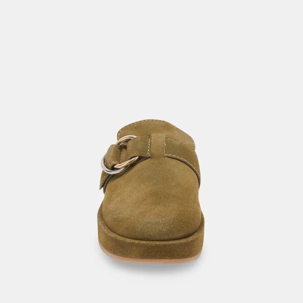 Astor Plush Flats Olive Suede