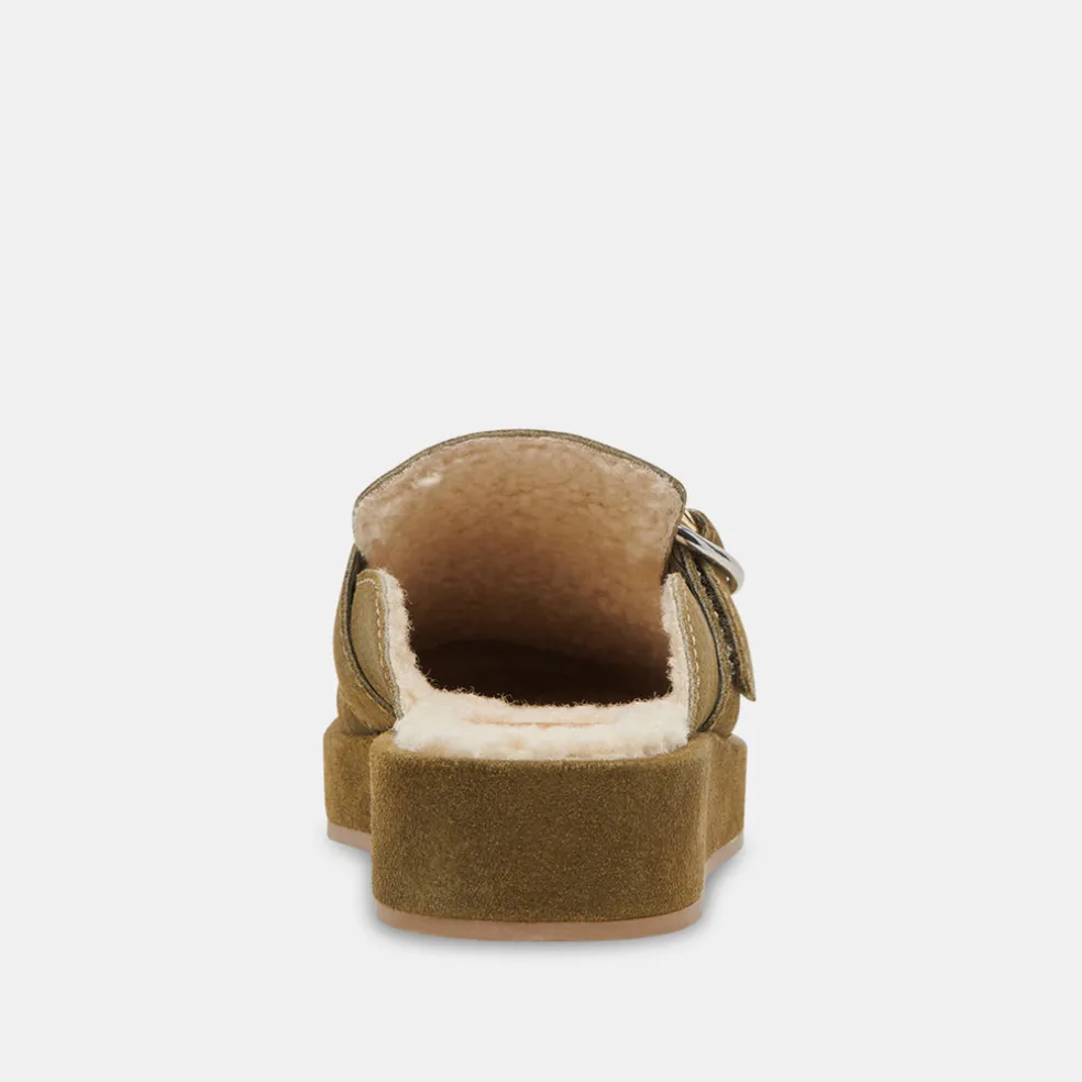 Astor Plush Flats Olive Suede