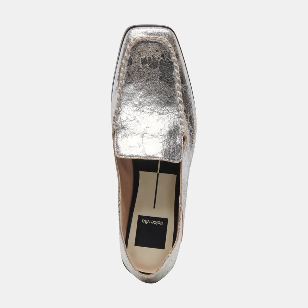 Beny Flats Silver Distressed Leather