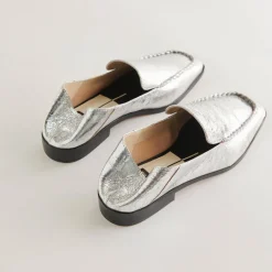 Beny Wide Flats Silver Distressed Leather