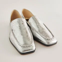 Beny Wide Flats Silver Distressed Leather