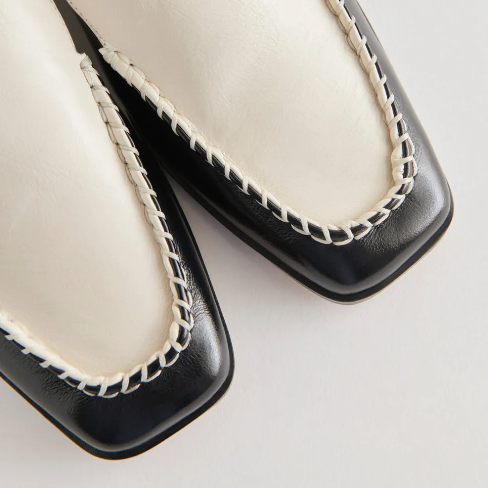 Beny Wide Flats White Black Crinkle Patent