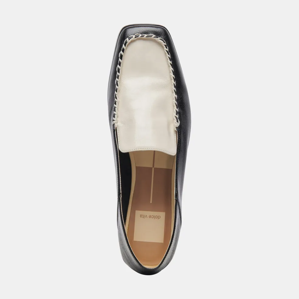 Beny Wide Flats White Black Crinkle Patent