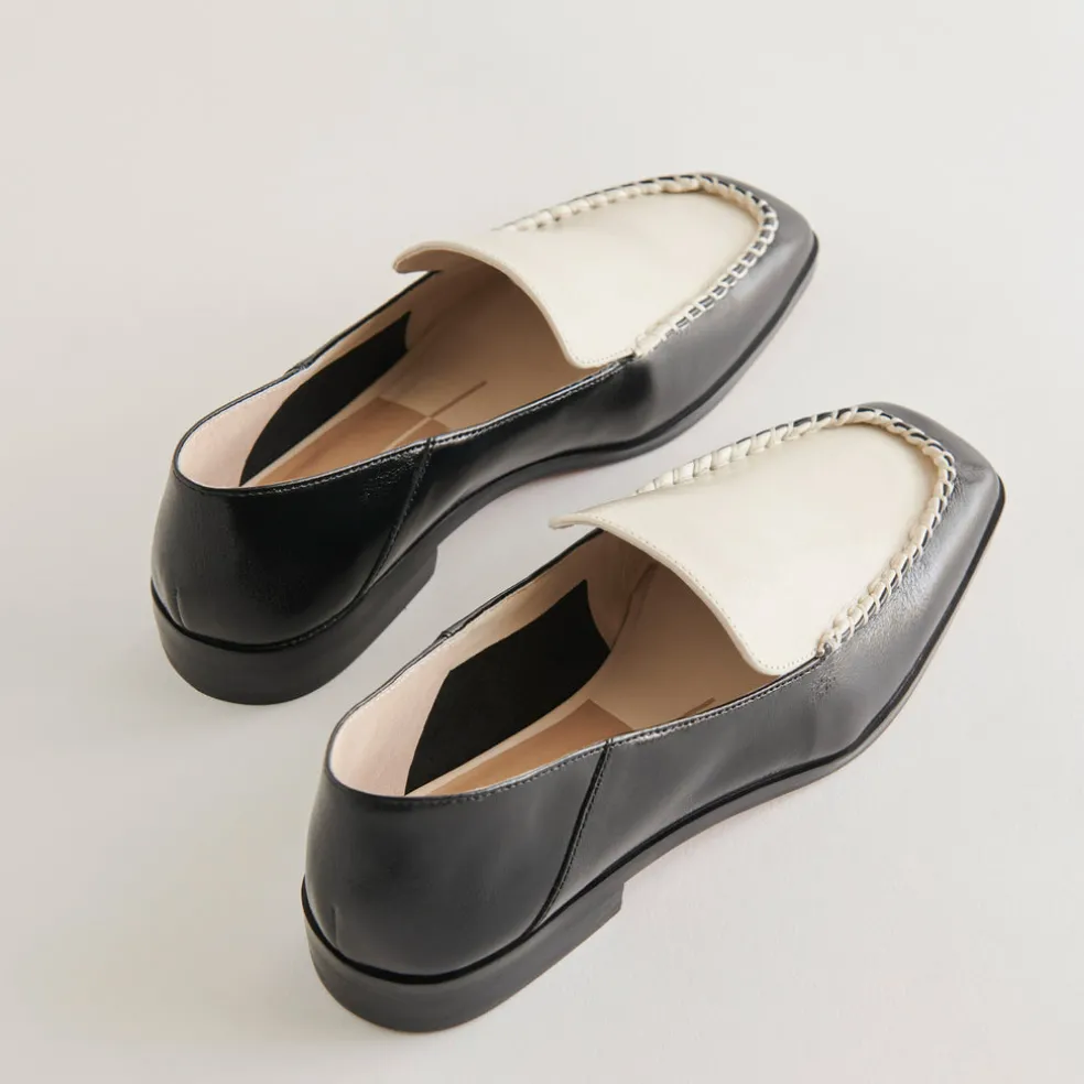 Beny Wide Flats White Black Crinkle Patent