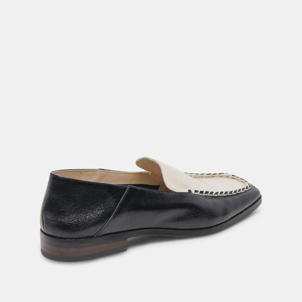 Beny Wide Flats White Black Crinkle Patent
