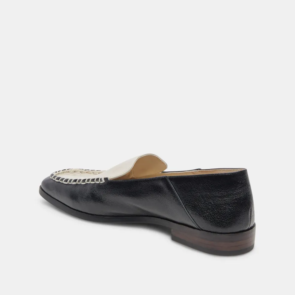 Beny Wide Flats White Black Crinkle Patent