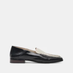 Beny Wide Flats White Black Crinkle Patent