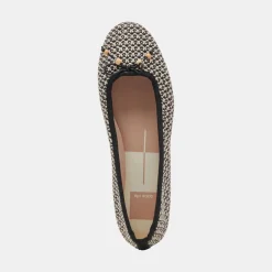 Cacy Ballet Flats White Black Raffia