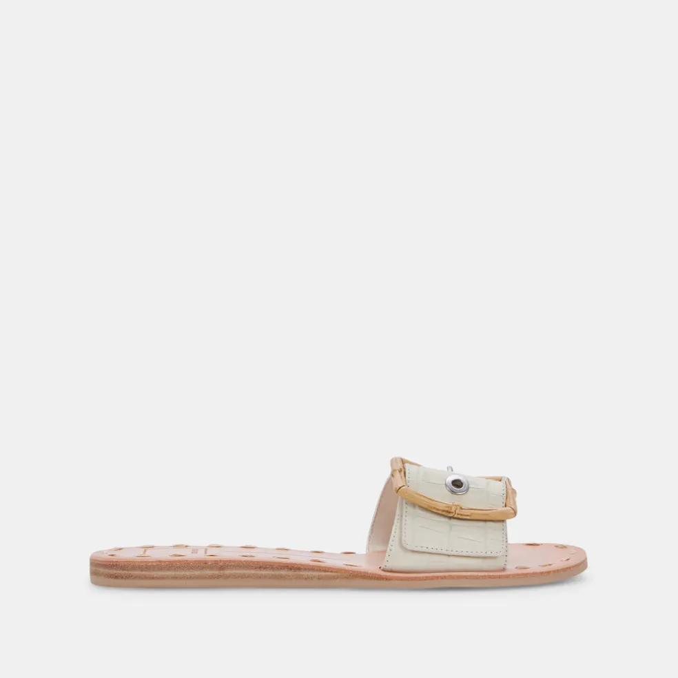 Dasa Sandals Eggshell Embossed Leather