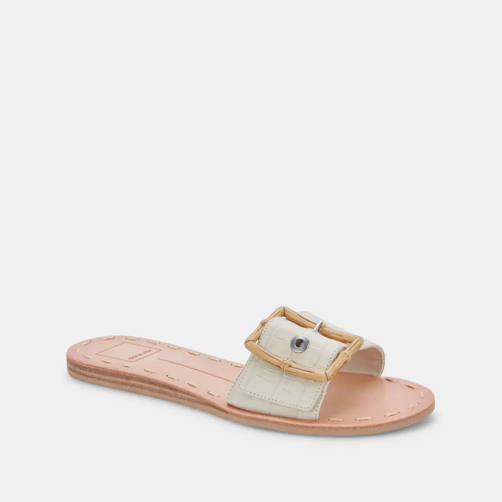 Dasa Sandals Eggshell Embossed Leather