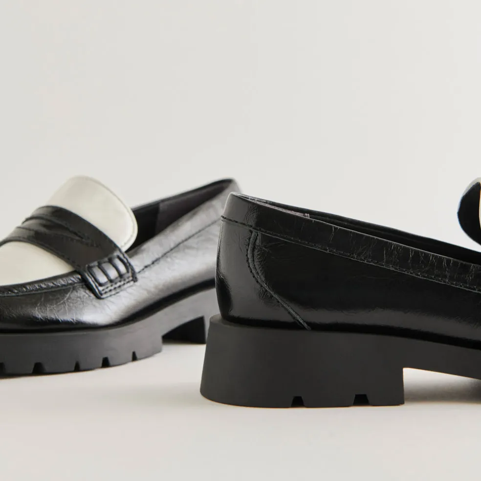 Elias Flats Black White Crinkle Patent