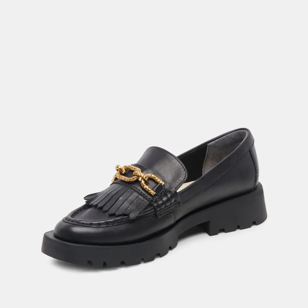 Erna Wide Flats Black Leather