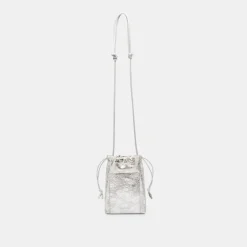 Evie Crossbody Pouch Silver Distressed Leather