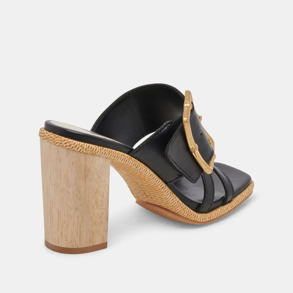 Onnie Wide Heels Black Leather