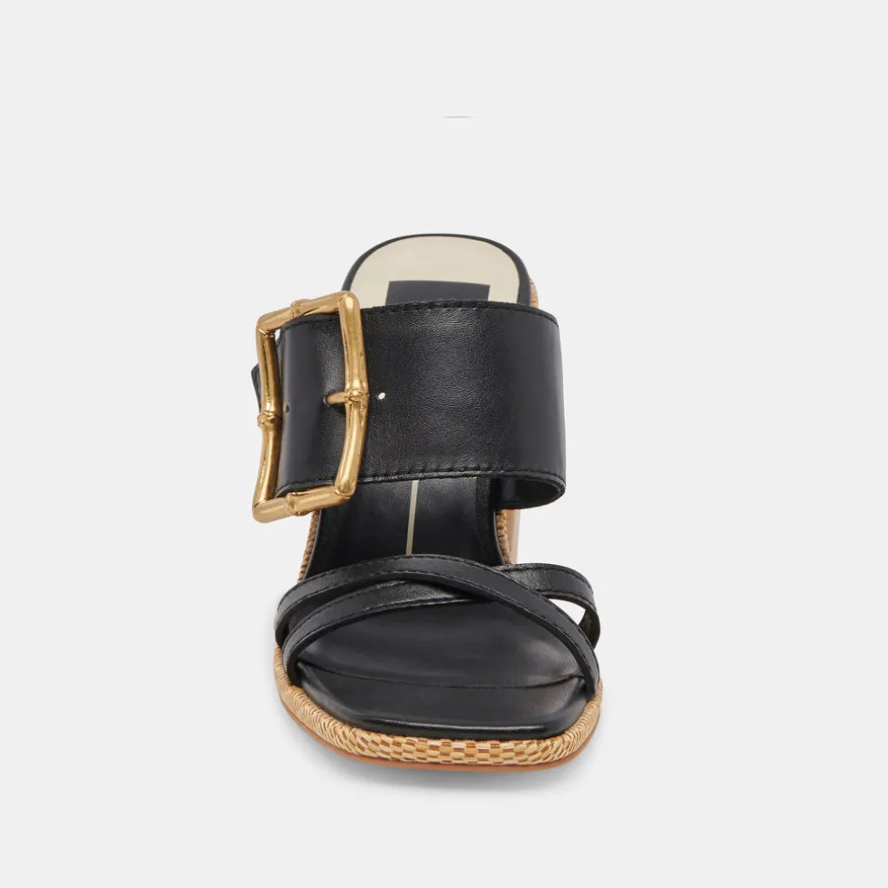 Onnie Wide Heels Black Leather
