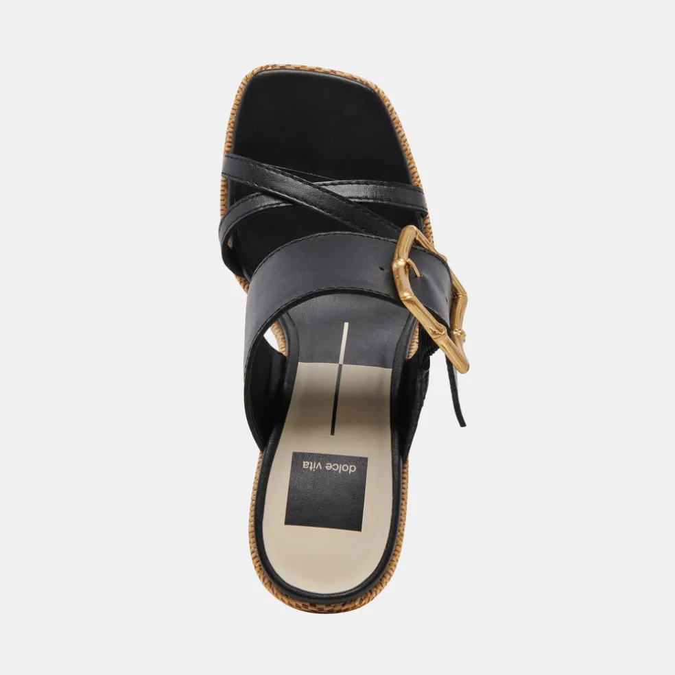 Onnie Wide Heels Black Leather
