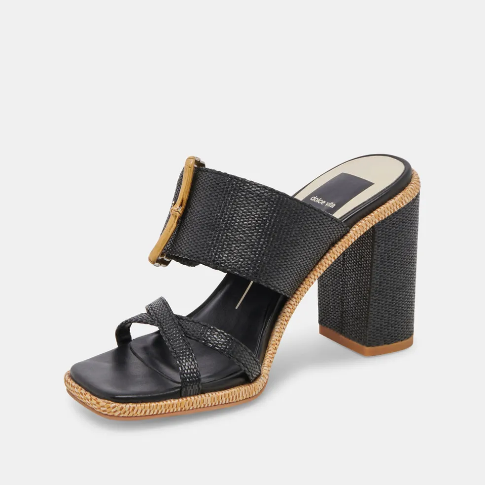 Onnie Wide Heels Onyx Raffia