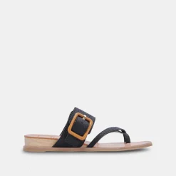 Perris Sandals Black Embossed Leather