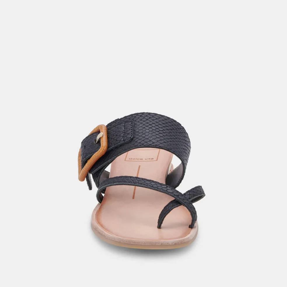 Perris Sandals Black Embossed Leather