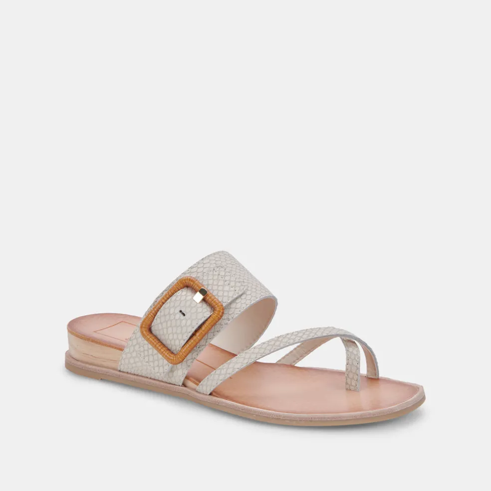 Perris Sandals Ivory Embossed Leather
