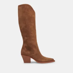 Raj Wide Calf Boots Brown Suede