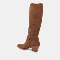 Raj Wide Calf Boots Brown Suede