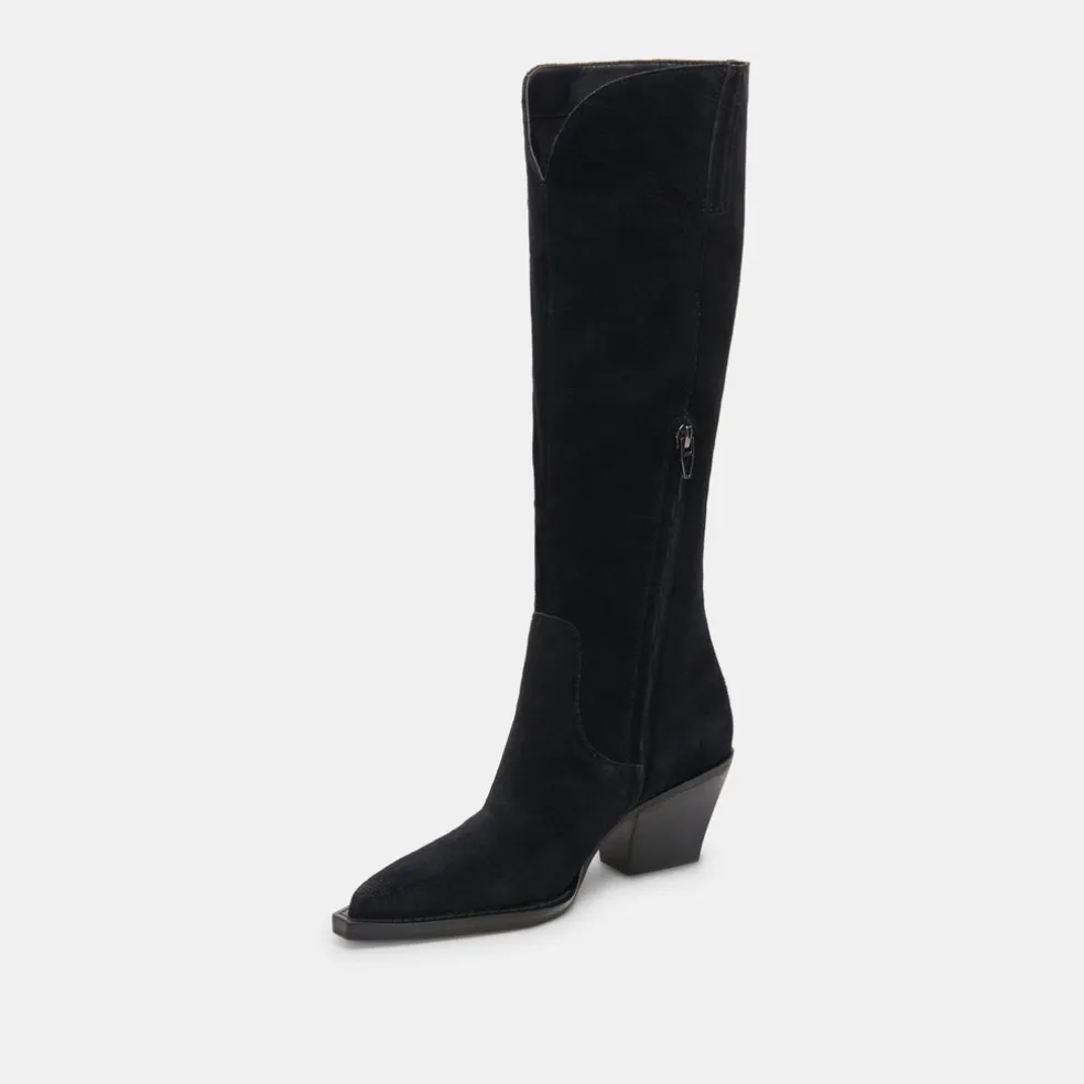 Raj Wide Calf Boots Onyx Suede