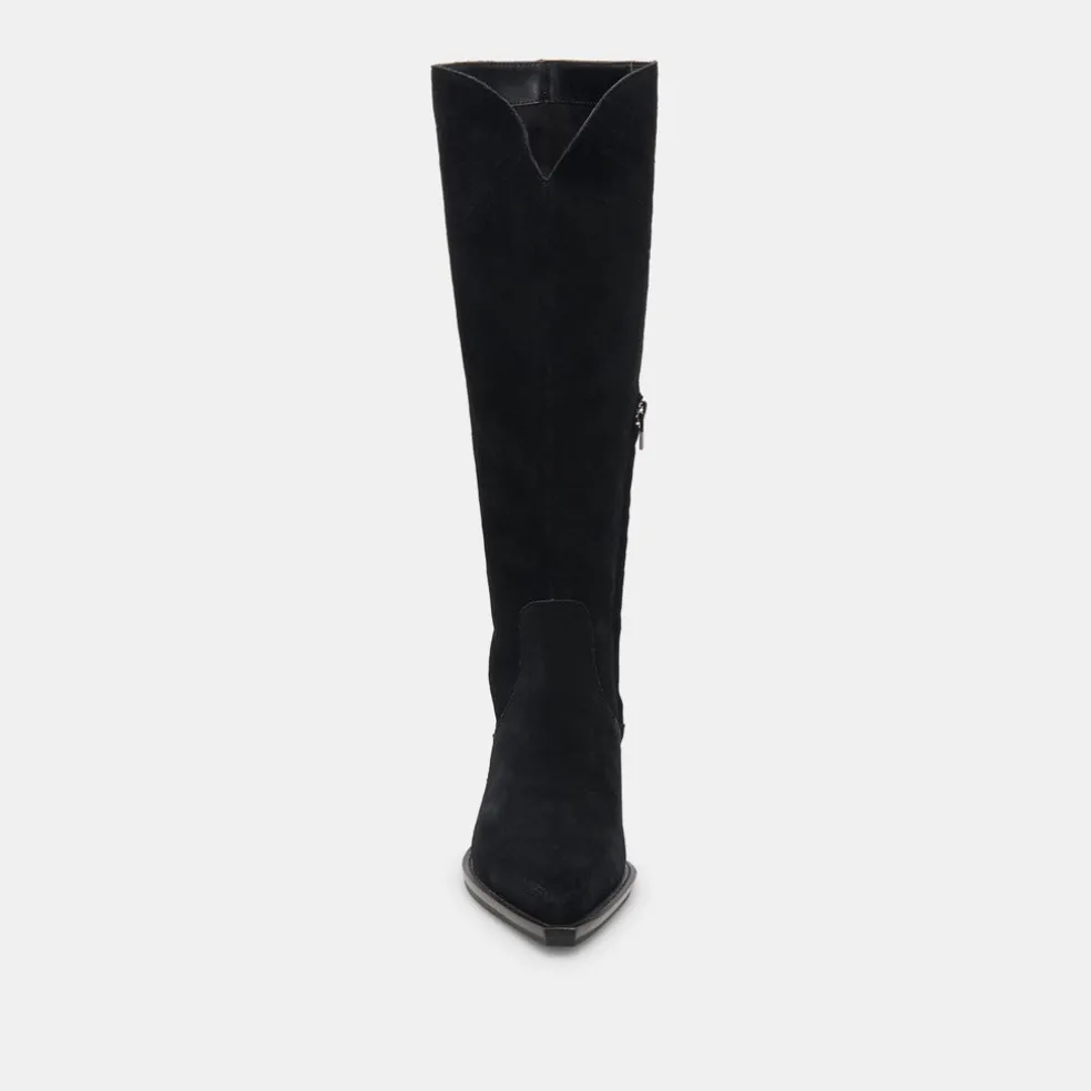 Raj Wide Calf Boots Onyx Suede