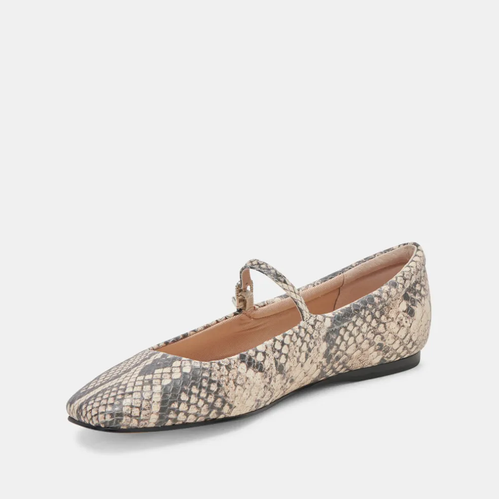 Reyes Ballet Flats Black White Snake Embossed