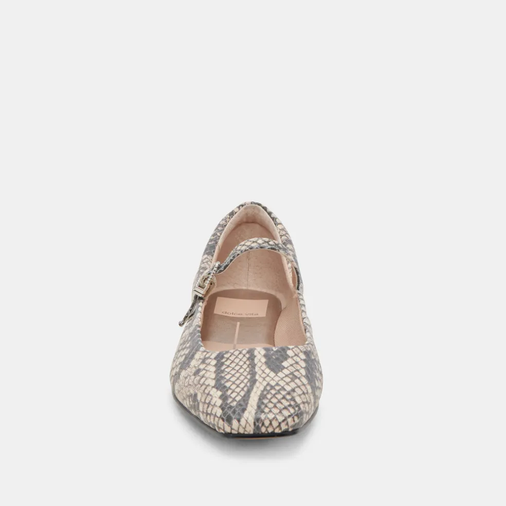 Reyes Ballet Flats Black White Snake Embossed