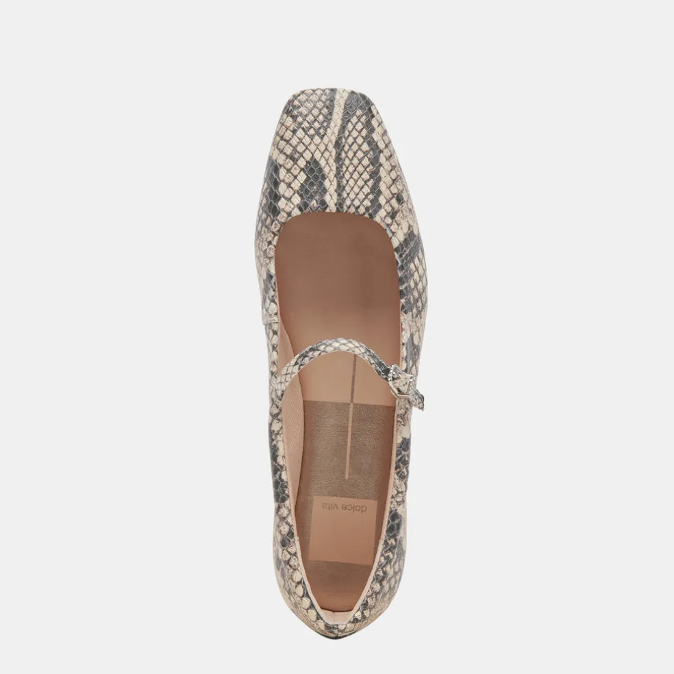 Reyes Ballet Flats Black White Snake Embossed