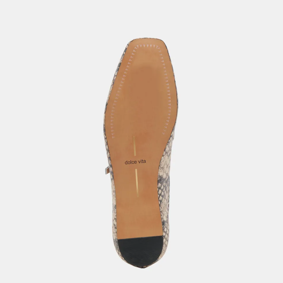 Reyes Ballet Flats Black White Snake Embossed