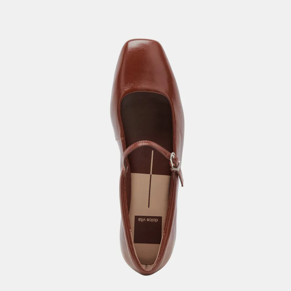 Reyes Ballet Flats Brown Crinkle Patent