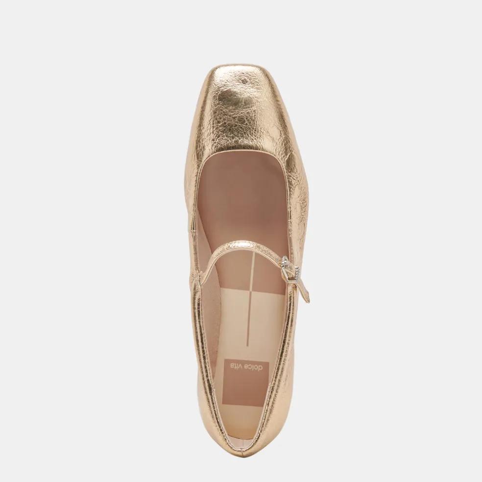 Reyes Ballet Flats Gold Distressed Leather