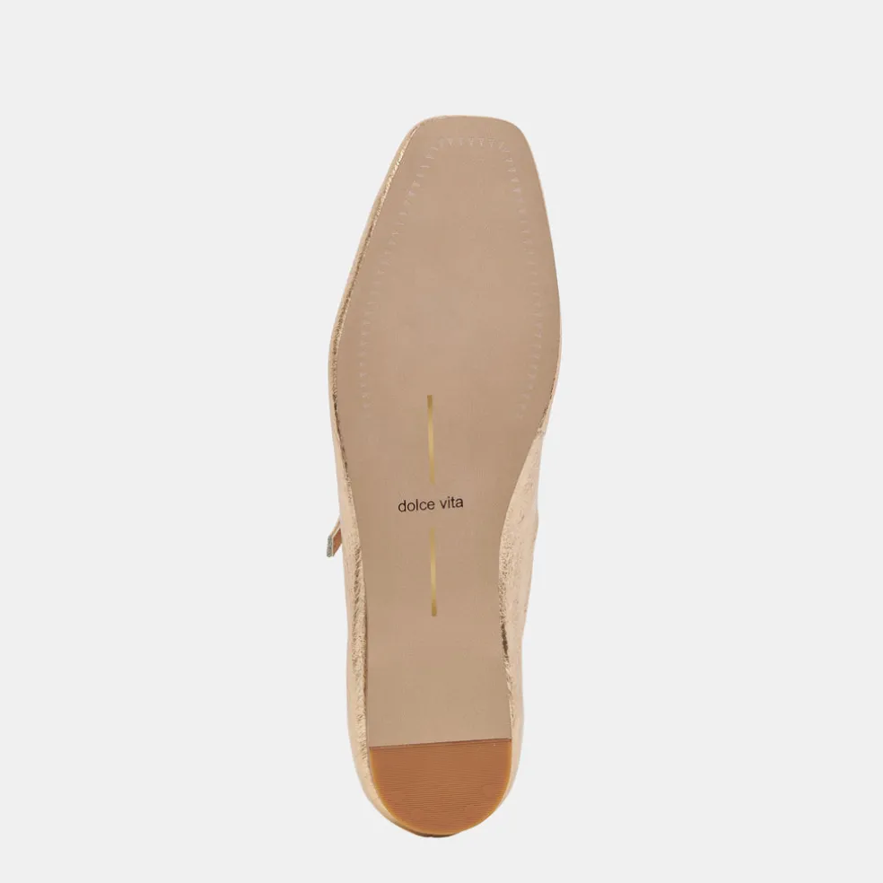 Reyes Ballet Flats Gold Distressed Leather