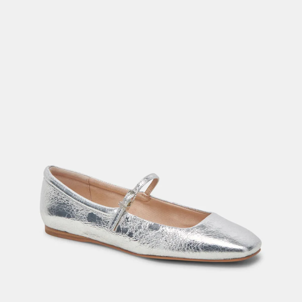 Reyes Ballet Flats Silver Distressed Leather