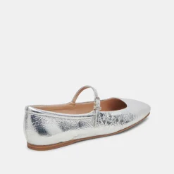Reyes Ballet Flats Silver Distressed Leather