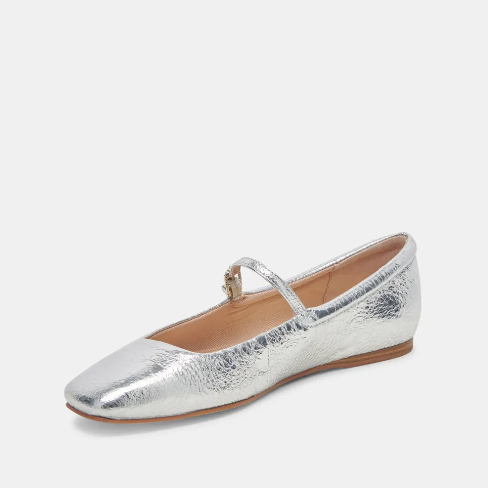 Reyes Ballet Flats Silver Distressed Leather