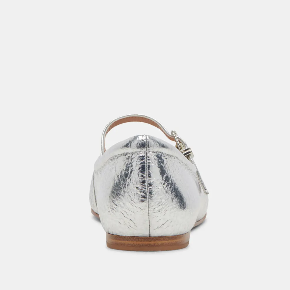 Reyes Ballet Flats Silver Distressed Leather