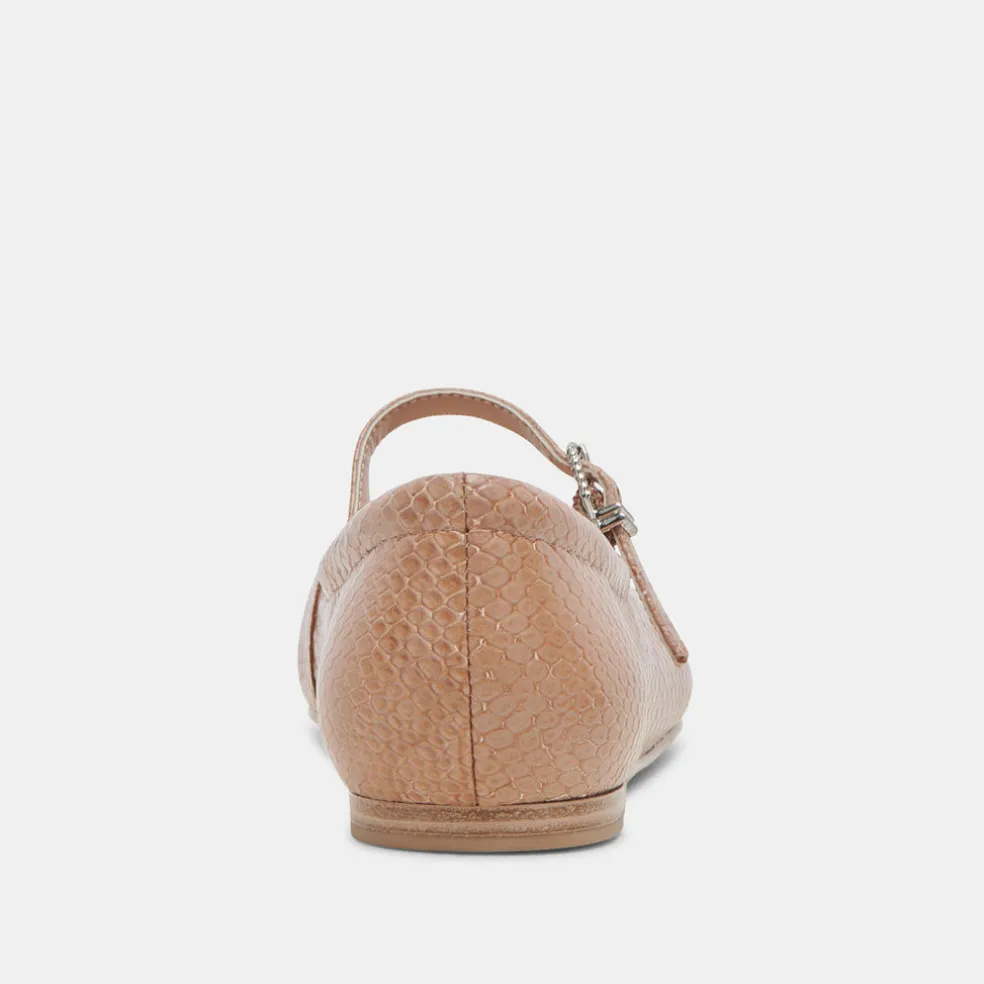 Reyes Ballet Flats Toffee Snake Embossed
