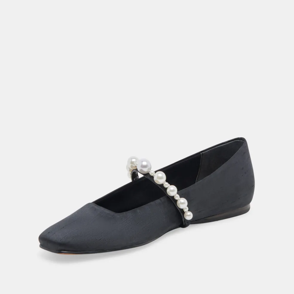 Roxana Pearl Ballet Flats Onyx Satin
