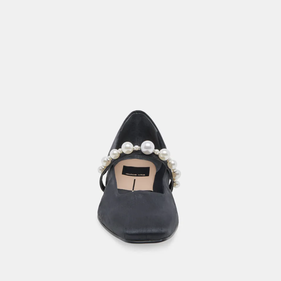 Roxana Pearl Ballet Flats Onyx Satin