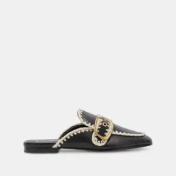 Santel Stitch Flats Black Leather