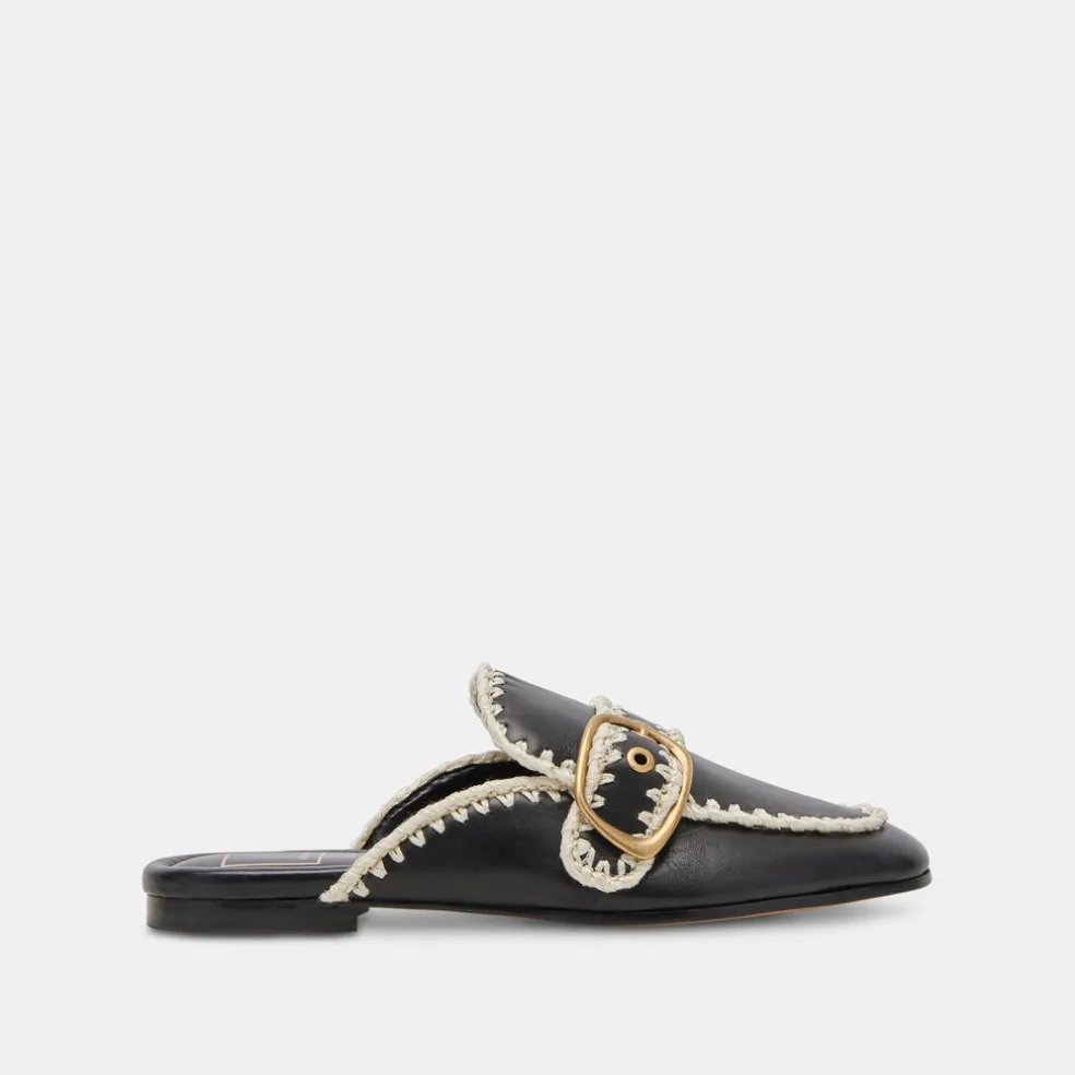 Santel Stitch Flats Black Leather