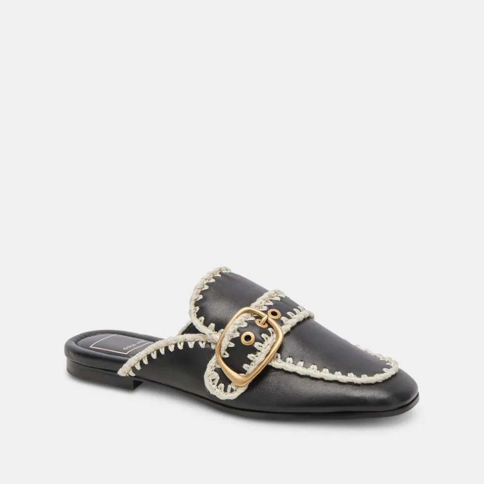 Santel Stitch Flats Black Leather