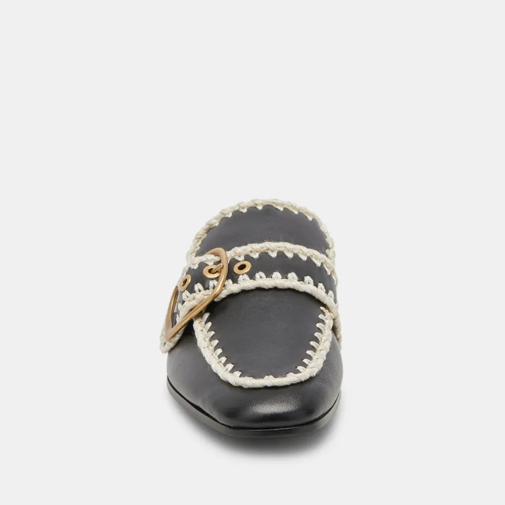 Santel Stitch Flats Black Leather