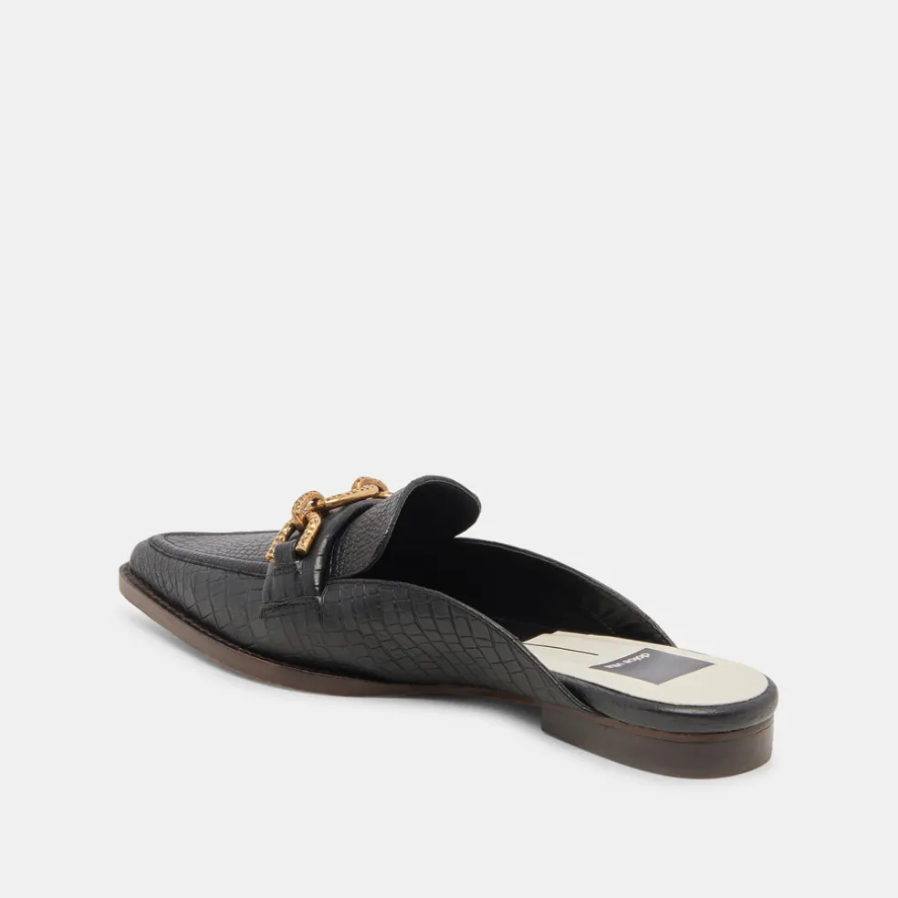 Sidon Flats Noir Embossed Leather