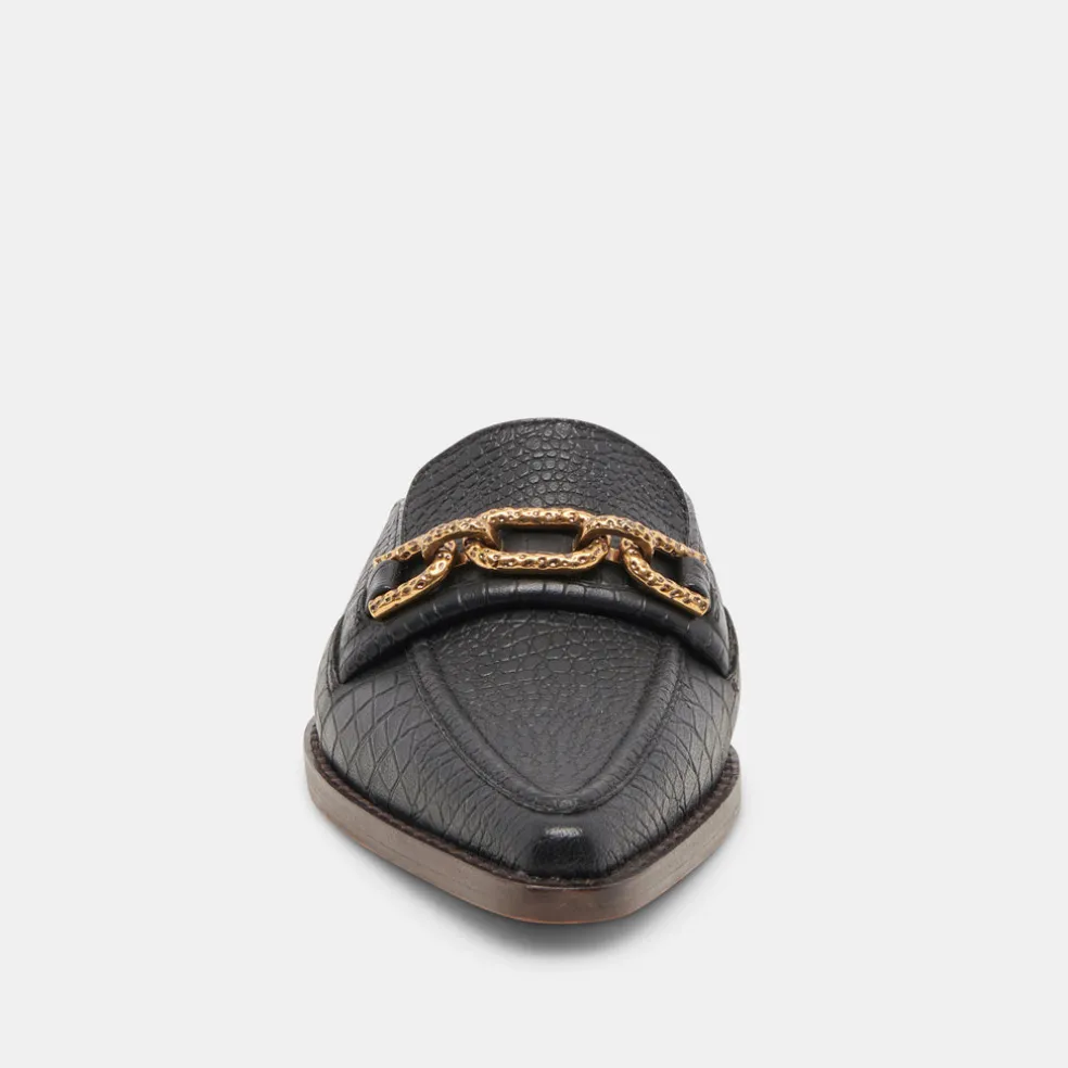 Sidon Flats Noir Embossed Leather