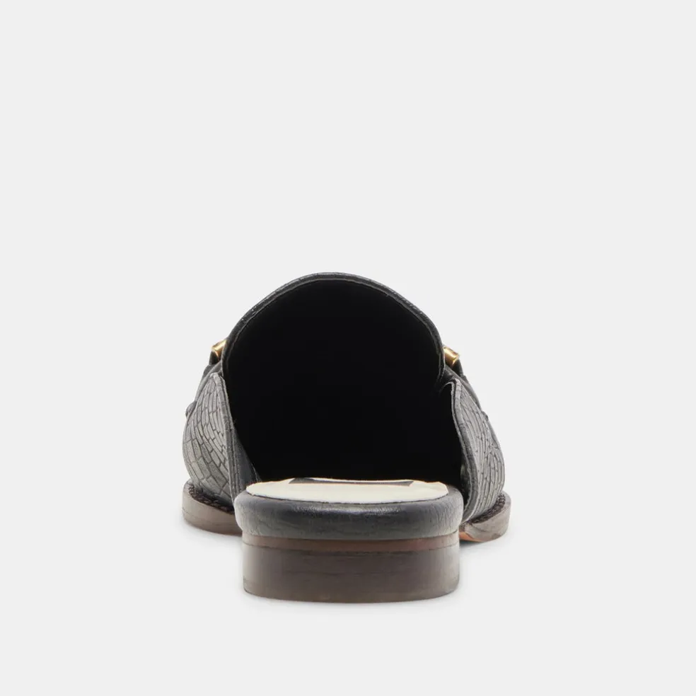 Sidon Flats Noir Embossed Leather